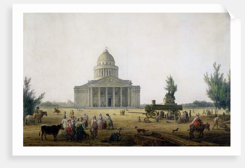 View of the Pantheon in Paris with a carriage bearing a statue of Jean-Jacques Rousseau, c.1792 by Jean-Baptiste Hilair