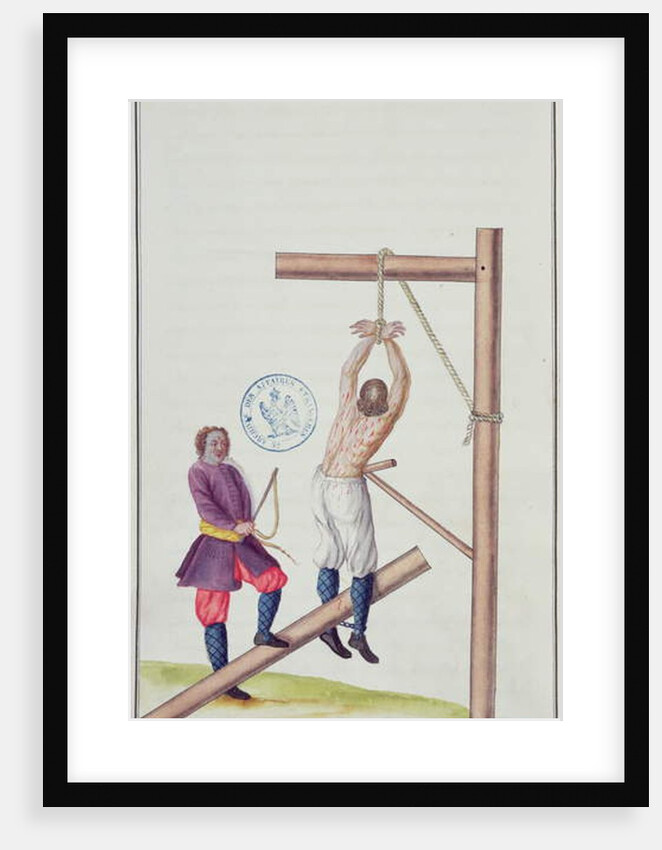 Punishment with a knout while being suspended from a rope by French School