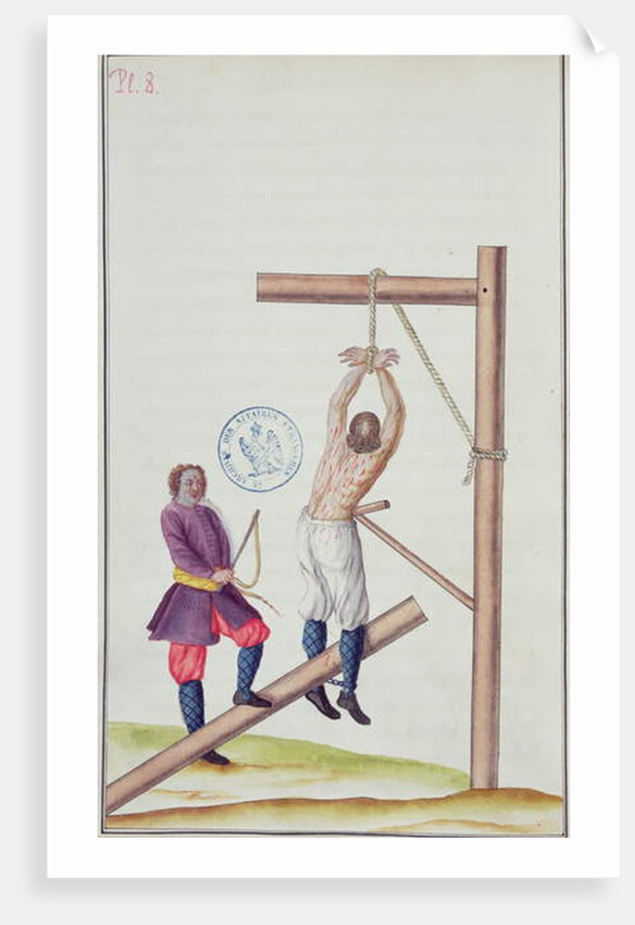 Punishment with a knout while being suspended from a rope by French School