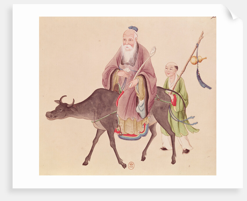 Lao-Tzu on his buffalo, followed by a disciple by School Chinese