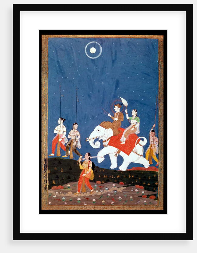 An Indian Prince on a White Elephant, illustration of the musical mode 'Deepak Raga', early 19th century by Deccani School