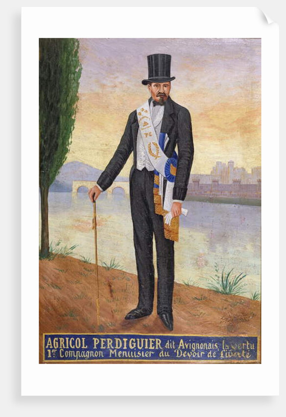 Portrait of Agricol Perdiguier known as 'Avignonais' standing on the banks of the river Rhone at Avignon, c.1860-65 by French School