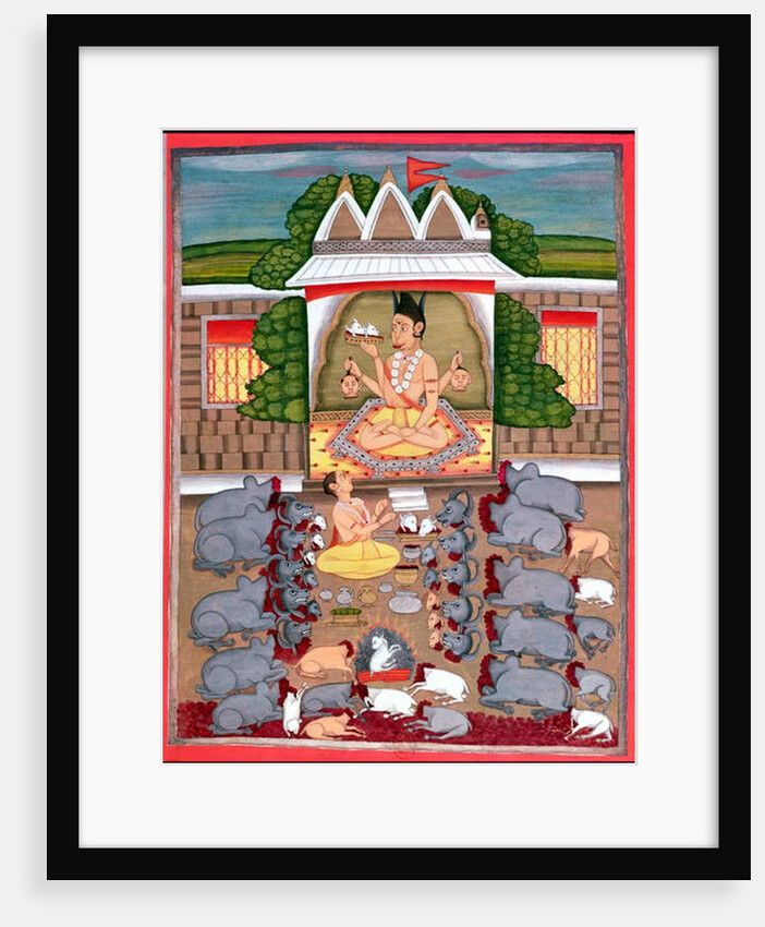 Animal sacrifice in honour of a deity by Indian School