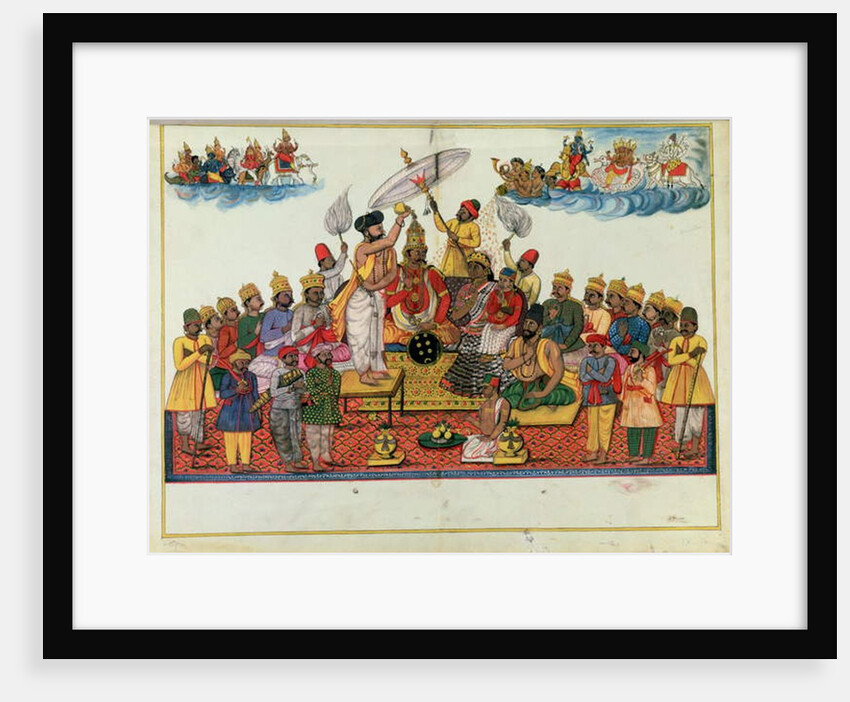 Indra, king of the gods, being anointed with soma by Indian School