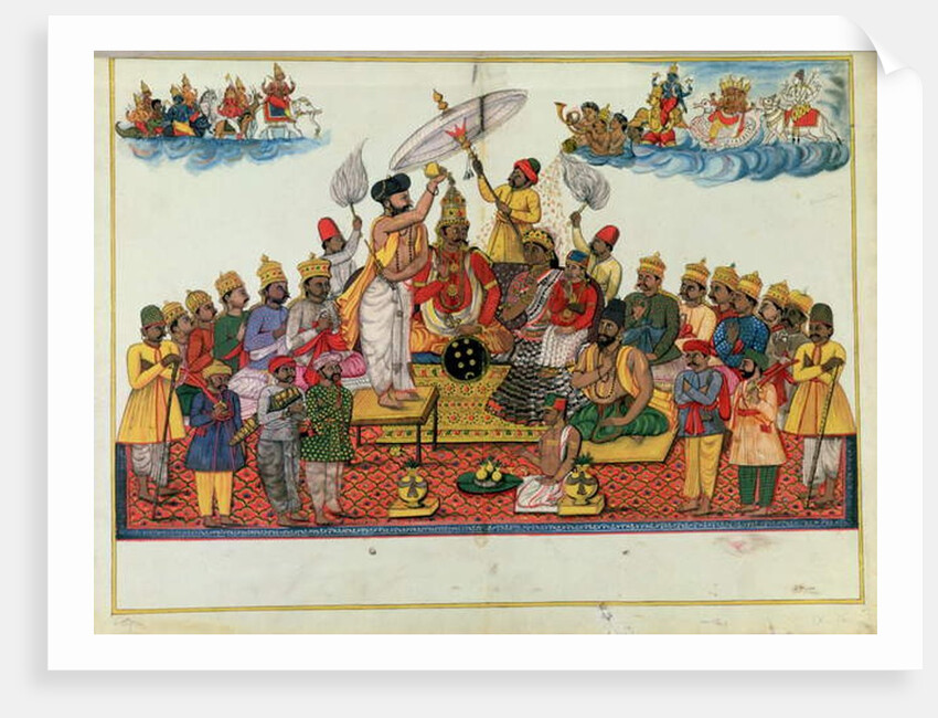 Indra, king of the gods, being anointed with soma by Indian School