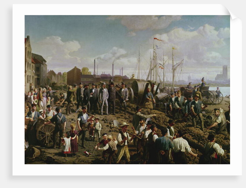 Laying the telegraph cable between Cologne and Berlin at the end of the 19th century by German School