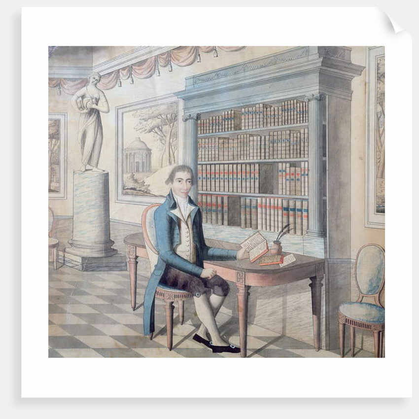 Gentleman reading in his library by French School