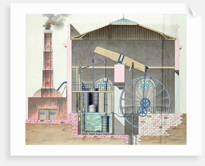 Cross-section of Watt's steam engine by French School