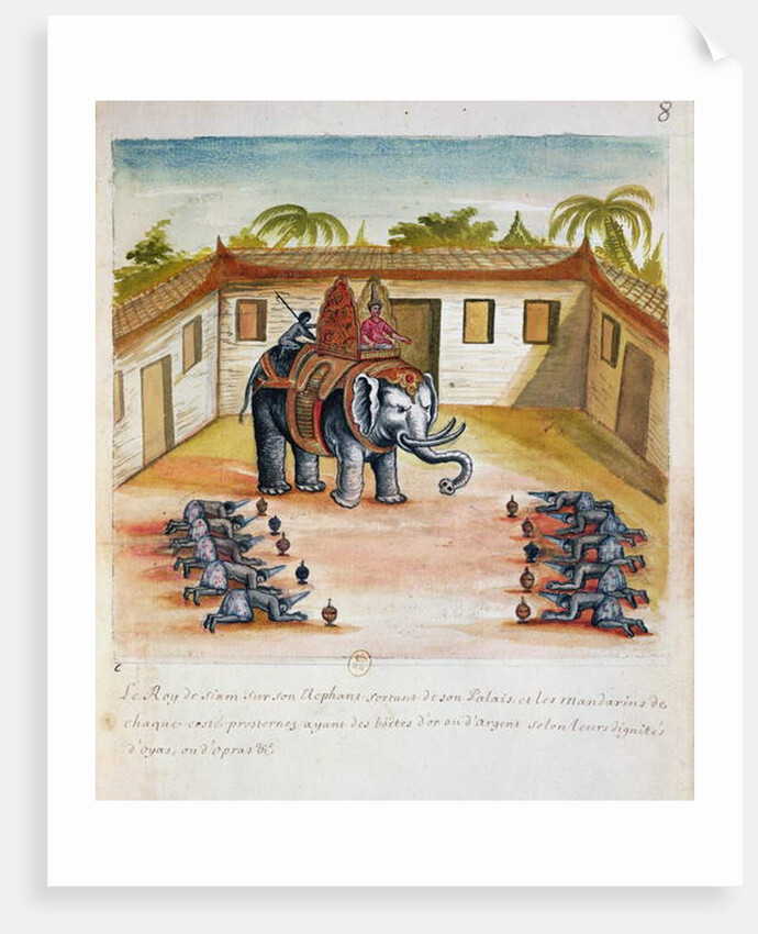 The King of Siam on his Elephant, from an account of the Jesuits in Siam, 1688 by French School