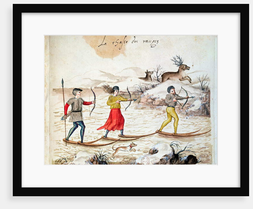 Hunting deer on skis by French School