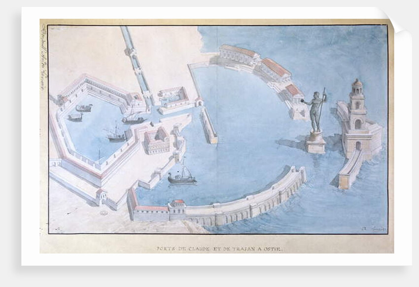 Reconstruction of the Roman port of Ostia, c.1850 by Andre Lenoir