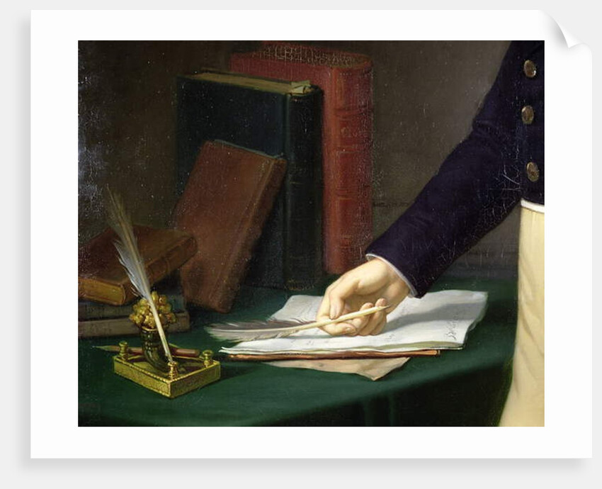 Man holding a pen in his right hand, c.1830-40 by French School