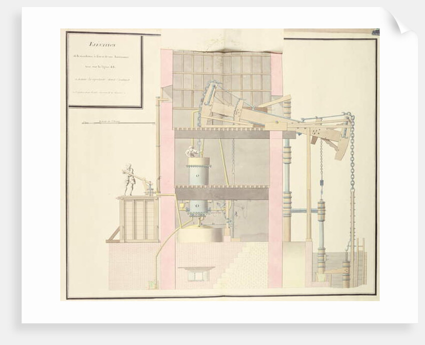 Cross-section of a steam machine to extract water from mines, c.1760 by French School