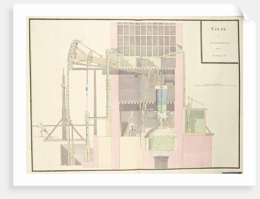 Cross-section of a steam machine to raise water from mines, c.1760 by French School