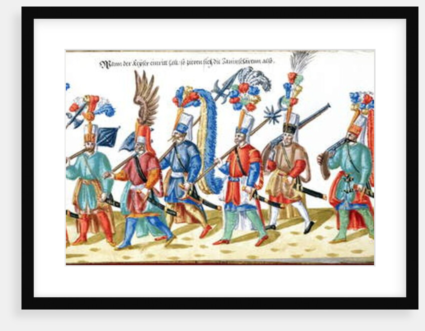 Turkish Janissaries, from a collection of illustrations relating to the court of the Ottoman Sultan, c.1600 by German School