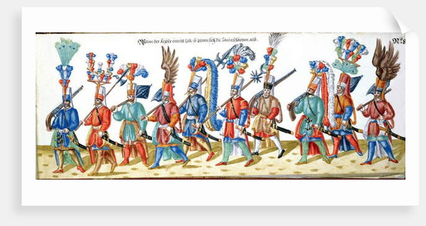 Turkish Janissaries, from a collection of illustrations relating to the court of the Ottoman Sultan, c.1600 by German School