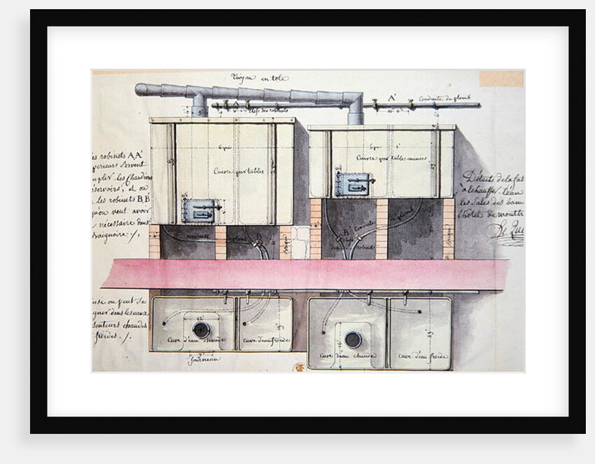 Design for system of heating water at the Hotel de Montholon in Paris, c.1787 by Jean-Jacques Lequeu
