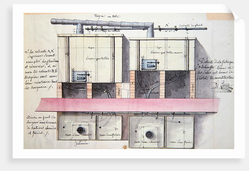 Design for system of heating water at the Hotel de Montholon in Paris, c.1787 by Jean-Jacques Lequeu