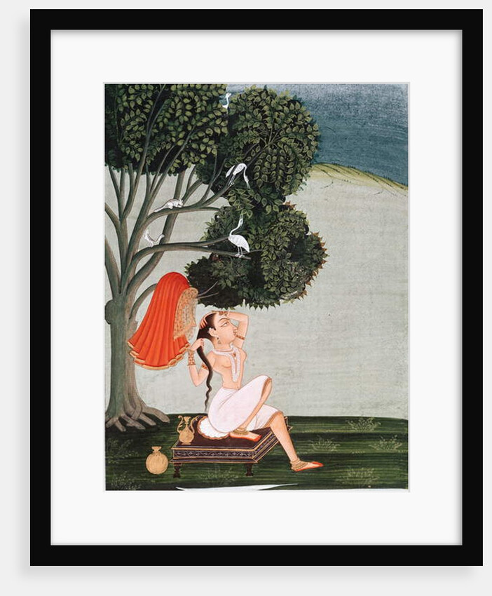 Indian lady at her toilet dressing her hair by Indian School