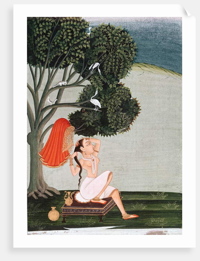 Indian lady at her toilet dressing her hair by Indian School