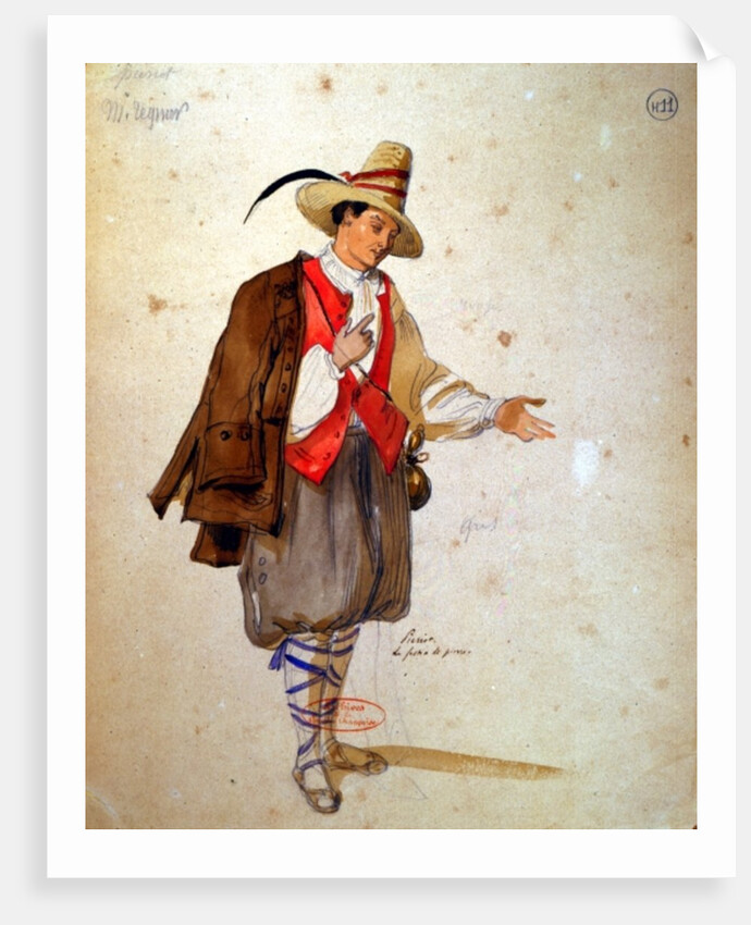 Costume design for the role of Pierrot in an 1847 production of 'Don Juan' by Moliere at the Comedie Francaise by Achille Deveria