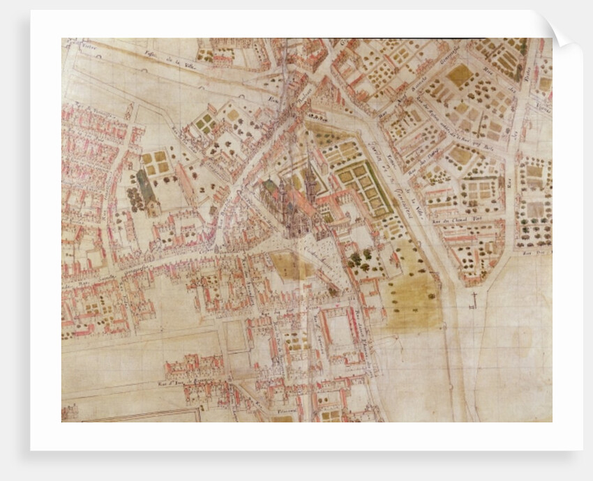 Detail of a Map of Paris showing the summit of Montagne Sainte-Genevieve, 1664 by French School