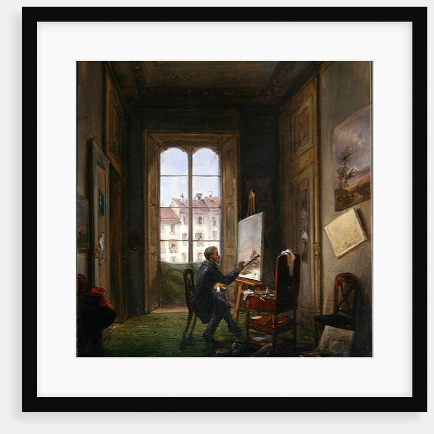 The painter Giuseppe Canella at work on a canvas in his studio, c.1830 by Carlo Canella