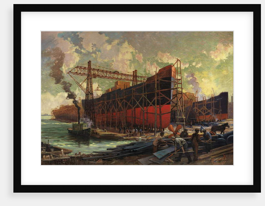 Shipbuilding in Ashbridges Bay, Toronto, 1918 by Robert Ford Gagen