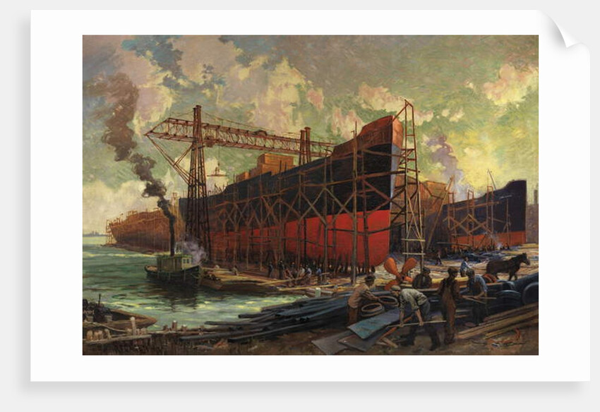 Shipbuilding in Ashbridges Bay, Toronto, 1918 by Robert Ford Gagen