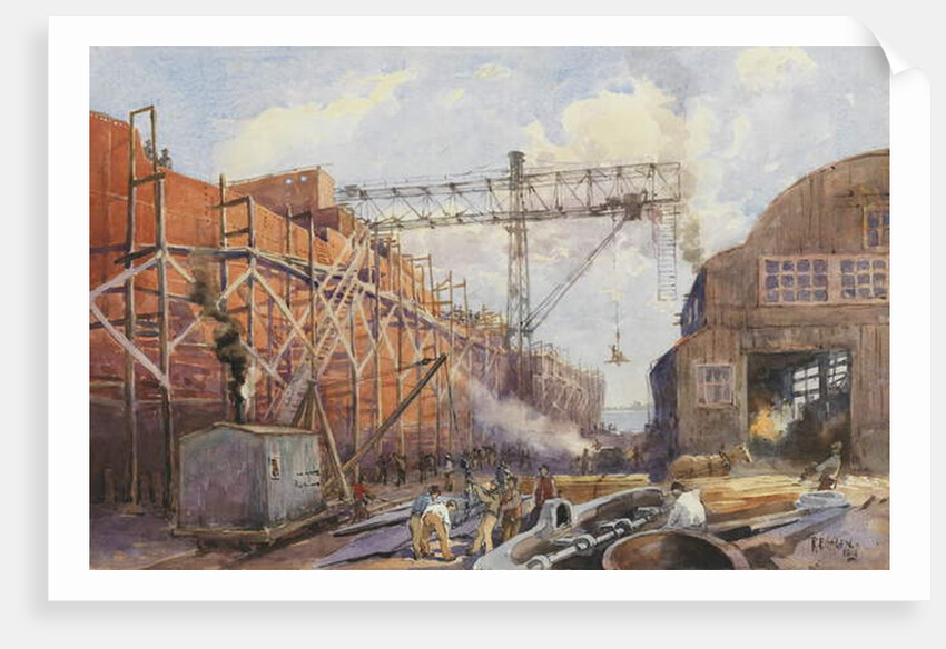 Polson Iron Work Yard, Ship War Hydra on Stocks, 1918 by Robert Ford Gagen
