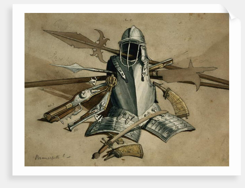 Study of Armour and Weapons at Brancepeth Castle, Durham by William Andrews Nesfield