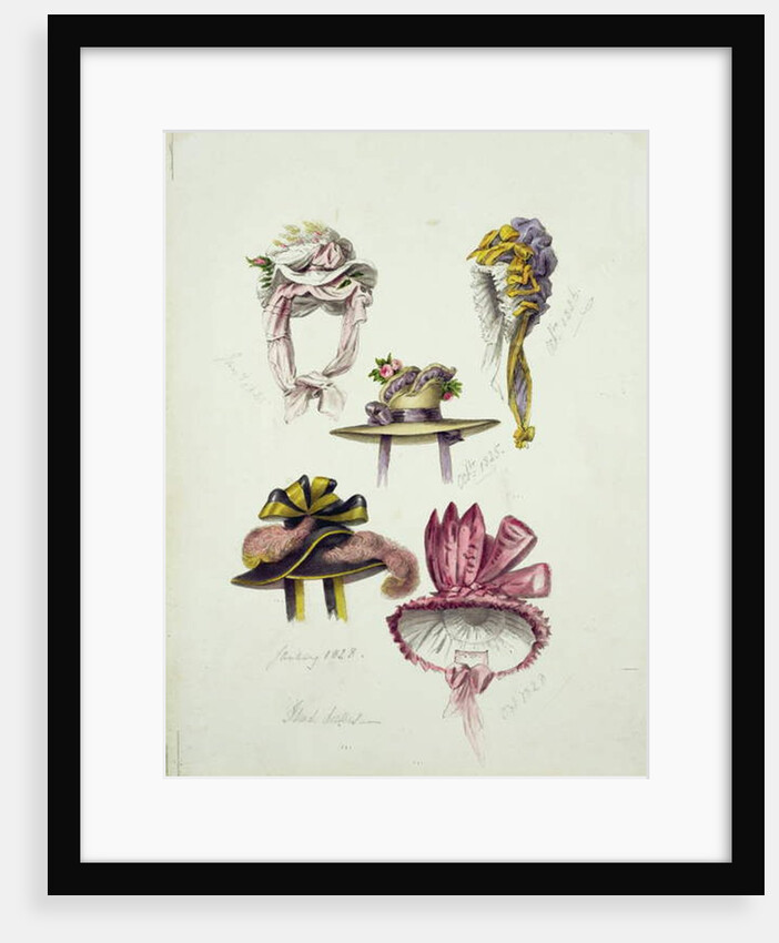 Designs for Regency Hats, 1828 by English School