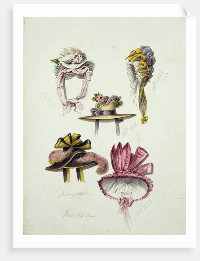 Designs for Regency Hats, 1828 by English School