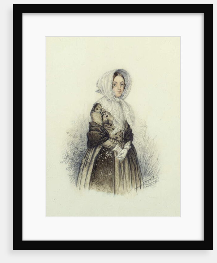 Portrait of a Young lady in a Bonnet with White Gloves, 1840 by F. Camaret