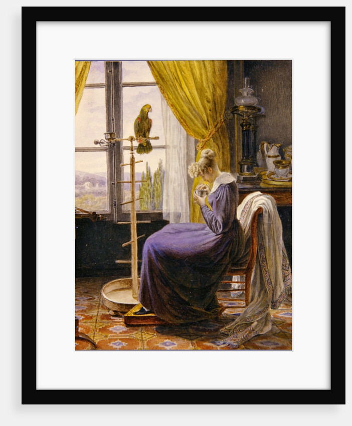 A Woman Feeding a Parrot in an Interior, c.1820 by French School