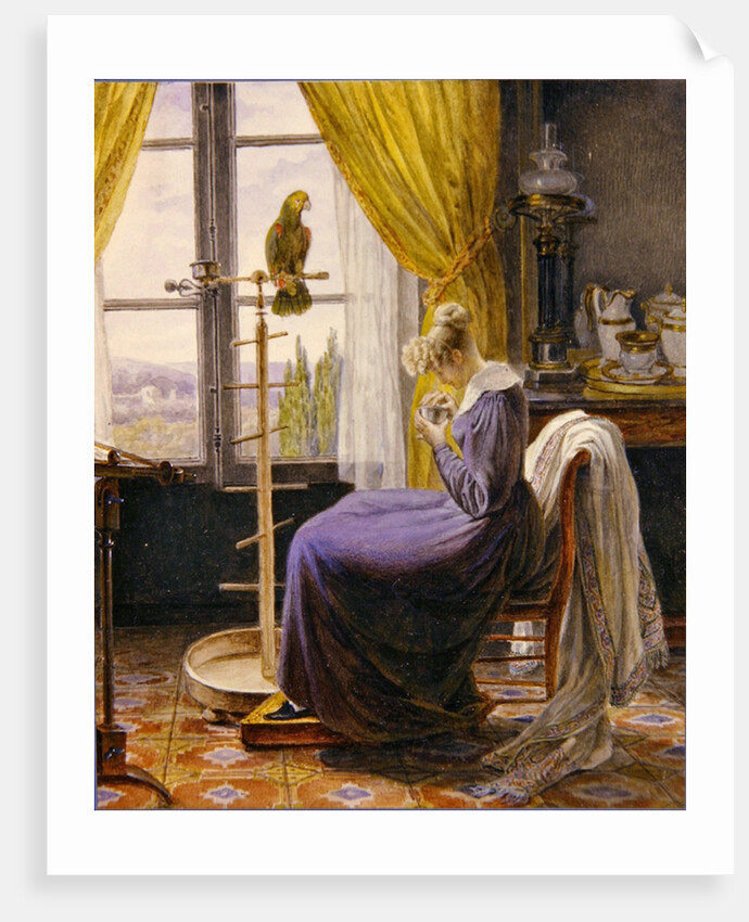A Woman Feeding a Parrot in an Interior, c.1820 by French School