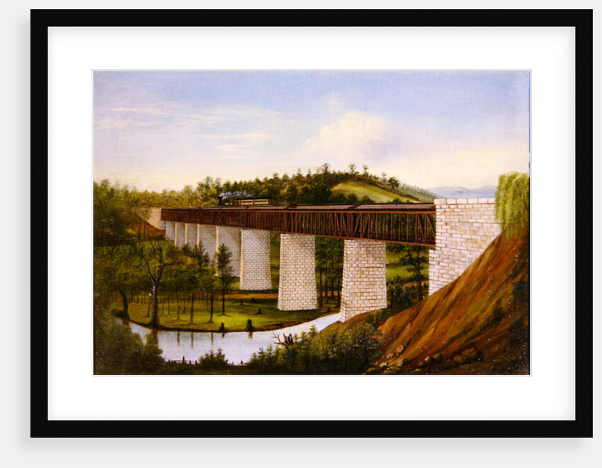 View of a covered bridge and railroad, c.1870 by American School