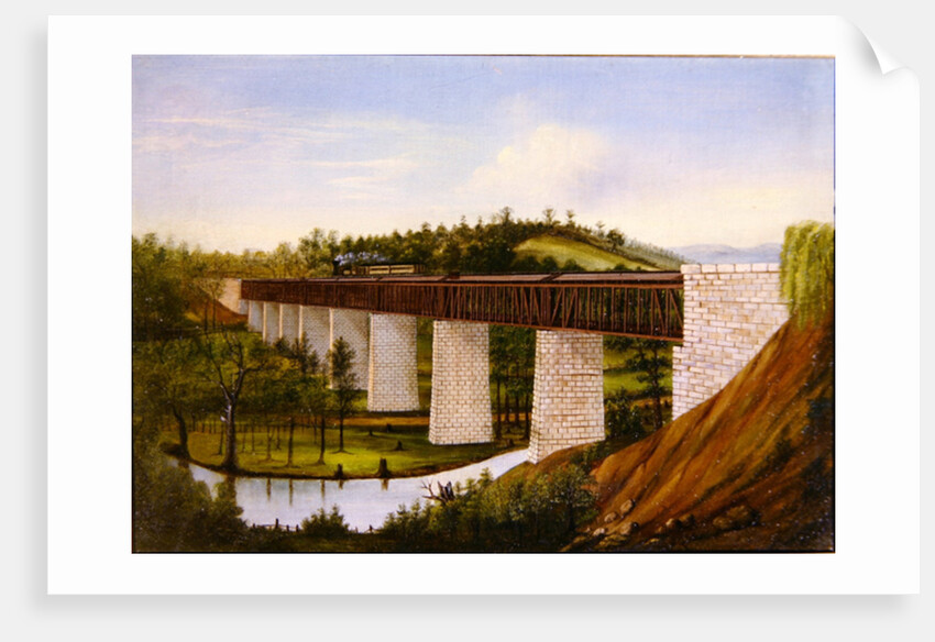View of a covered bridge and railroad, c.1870 by American School