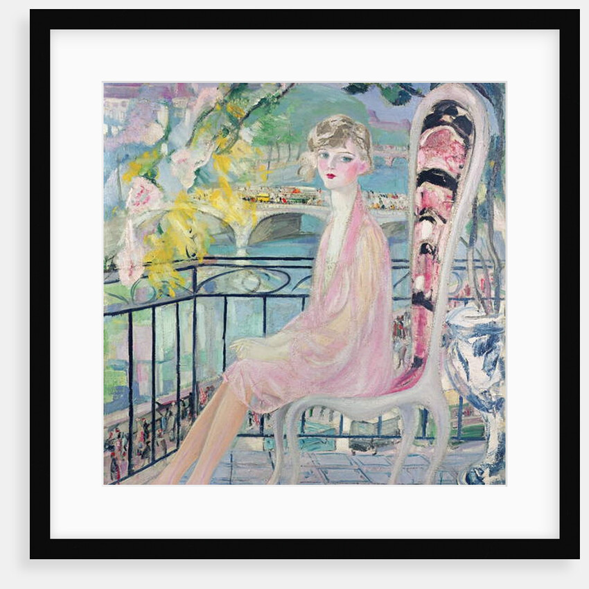 Portrait of Dolly Davis on a balcony in front of the old bridge of Alma by Jacqueline Marval
