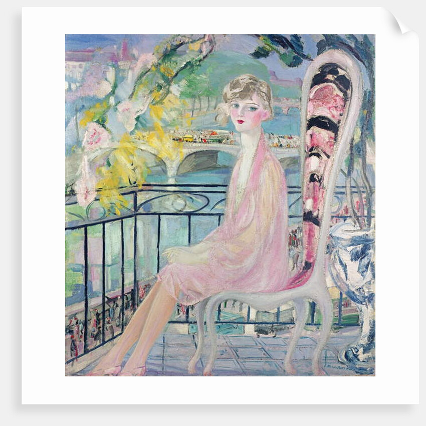 Portrait of Dolly Davis on a balcony in front of the old bridge of Alma by Jacqueline Marval