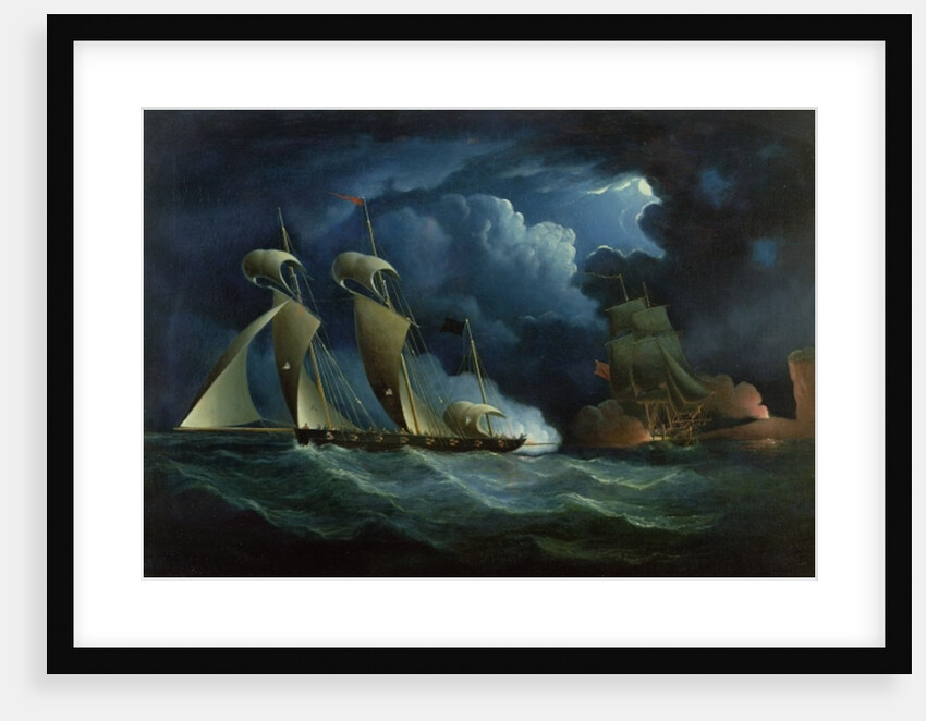 A Customs Brig Engaging the Pirate Lugger 'Will Watch' by Francis Hustwick