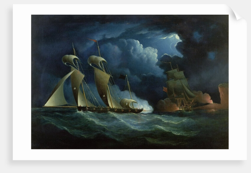 A Customs Brig Engaging the Pirate Lugger 'Will Watch' by Francis Hustwick