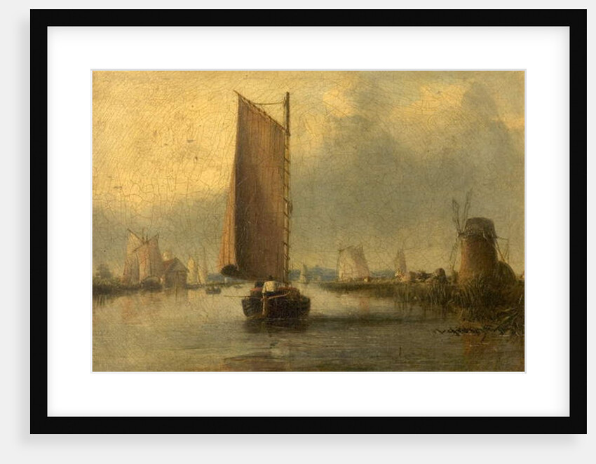 River Scene with Shipping by English School