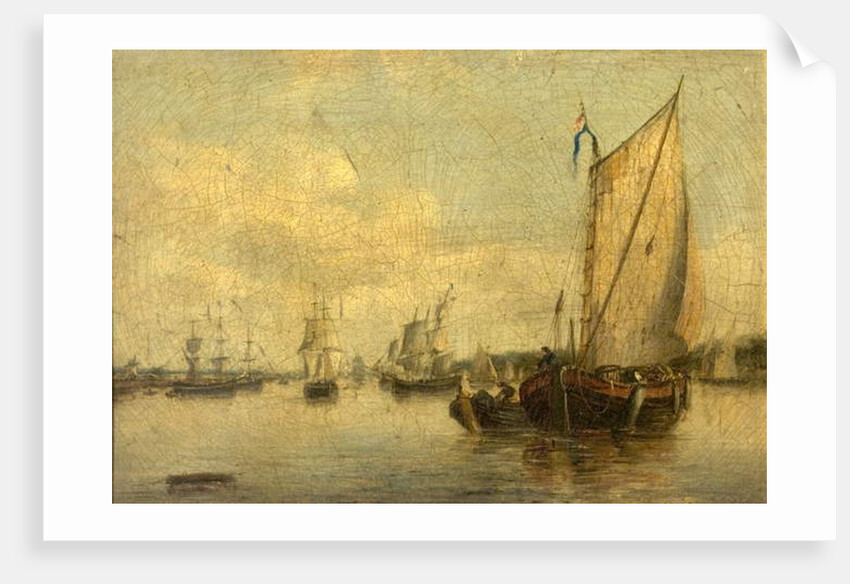River Scene with Shipping by English School