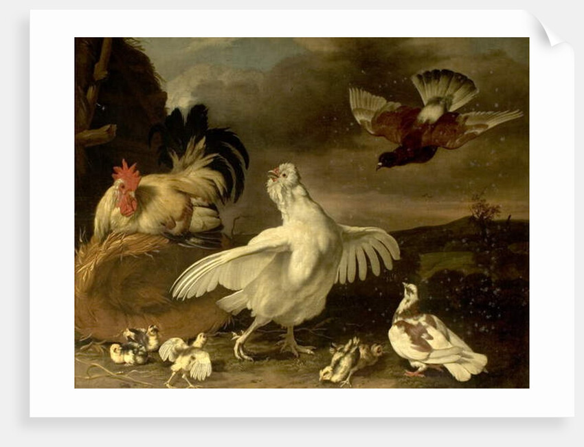 Cock and Hen with Chickens and Pigeons by Johannes Spruyt