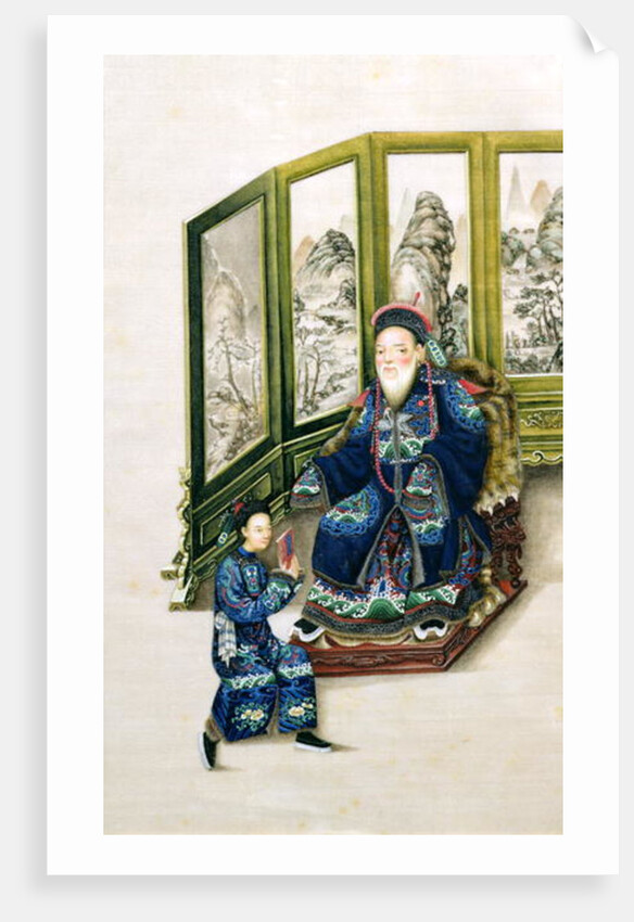 Old Man Seated with a Servant Reading by School Chinese