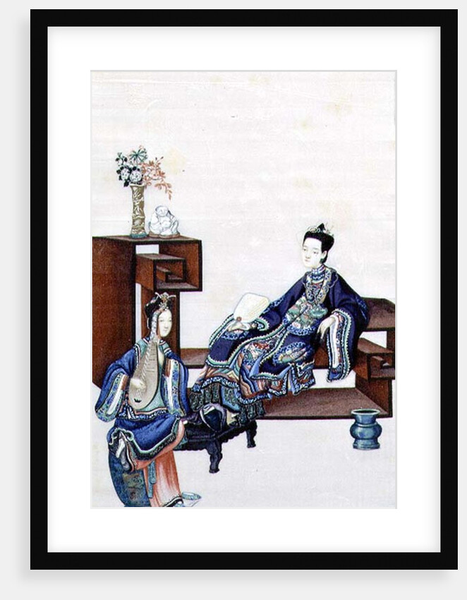 Lady Reclining with a Servant Playing a Musical Instrument by School Chinese