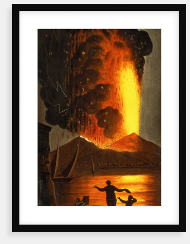 Night view of Vesuvius erupting by English School