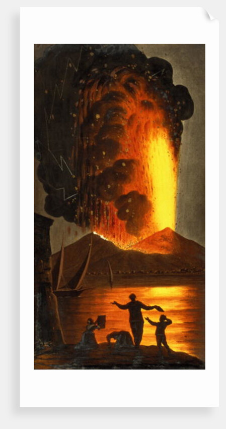 Night view of Vesuvius erupting by English School