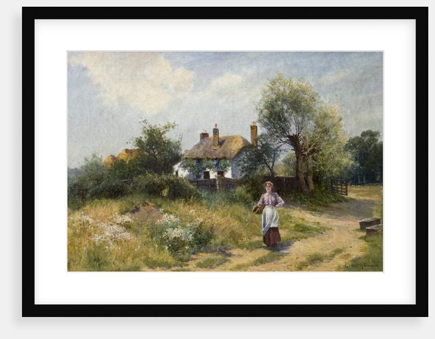 Landscape with Cottage Woman, late 19th-20th century by Ernest C. Walbourne